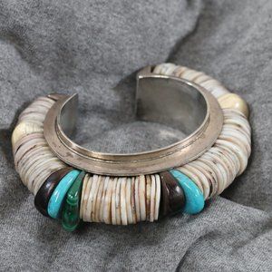PAUL DURKEE Sterling 925 Southwestern SPINY OYSTER / TURQUOISE Cuff Bracelet